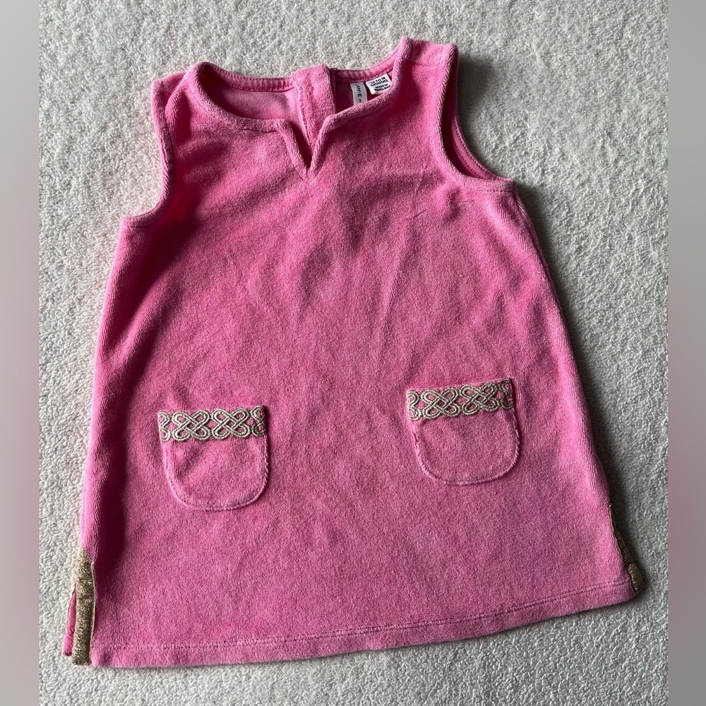 Janie & Jack pink terrycloth dress with gold pocket & hem accents, sz 12-18 mo
